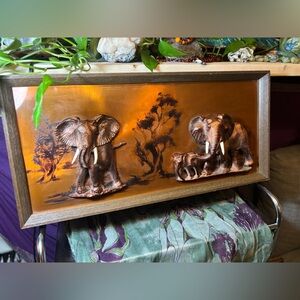 Vintage Copper 3D Elephant 🐘 Family Relief Wall Art – Signed “Gaston” - Safari